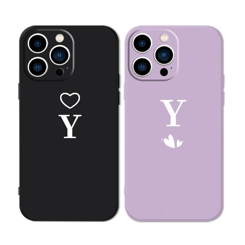 Letter Y & Heart Pattern Phone Case For Iphone 11 12 13 14 Pro Max