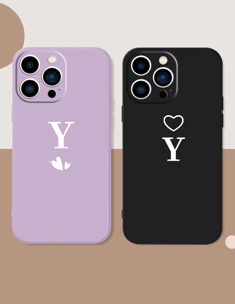 Letter Y & Heart Pattern Phone Case For Iphone 11 12 13 14 Pro Max Mini Xr  Xs X 7 8 Plus Se2020 Shockproof Silicone Phone Cases Gifts Soft Black  Purple Cover - Temu United Arab Emirates