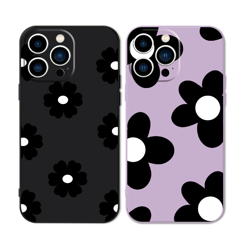 black flower pattern phone case 11 12 13 14 pro max - Temu