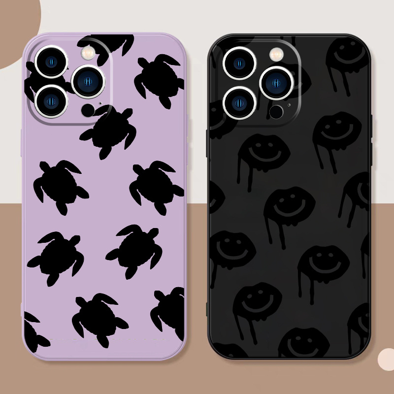 2pcs Funda Teléfono Diseño Tortuga Cara Feliz Iphone 14 13 - Temu