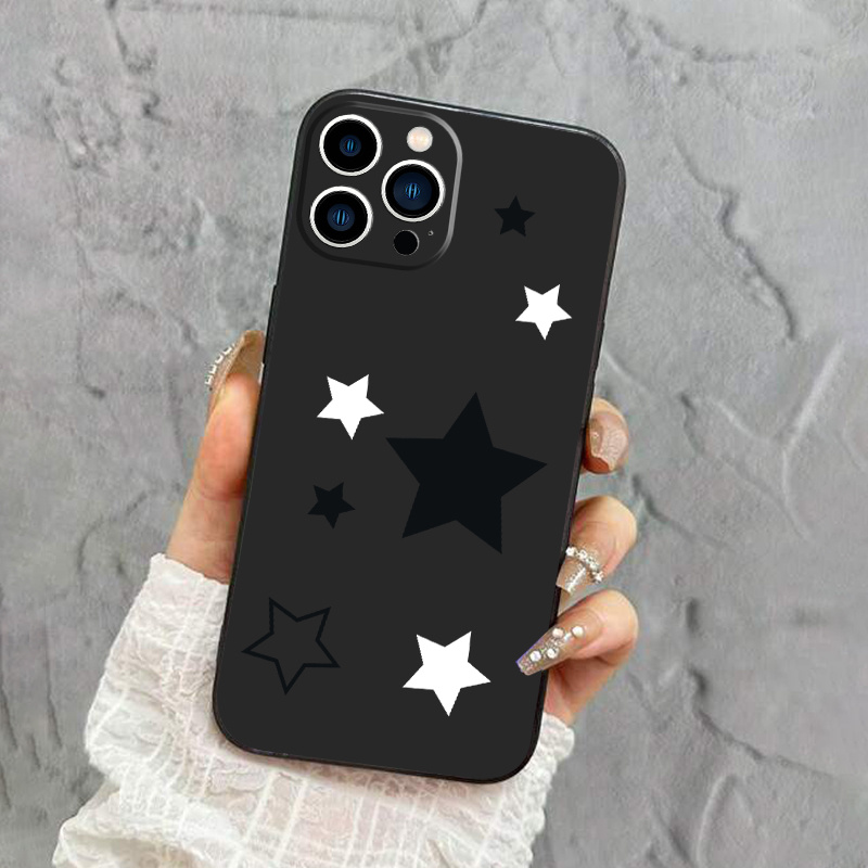 2pcs Black Star Pattern Phone Case for iPhone 11 12 13 14 Pro XR XS X  Plus SE2020 Shockproof Silicone Car Fall Phone Cases Gifts Soft Bla