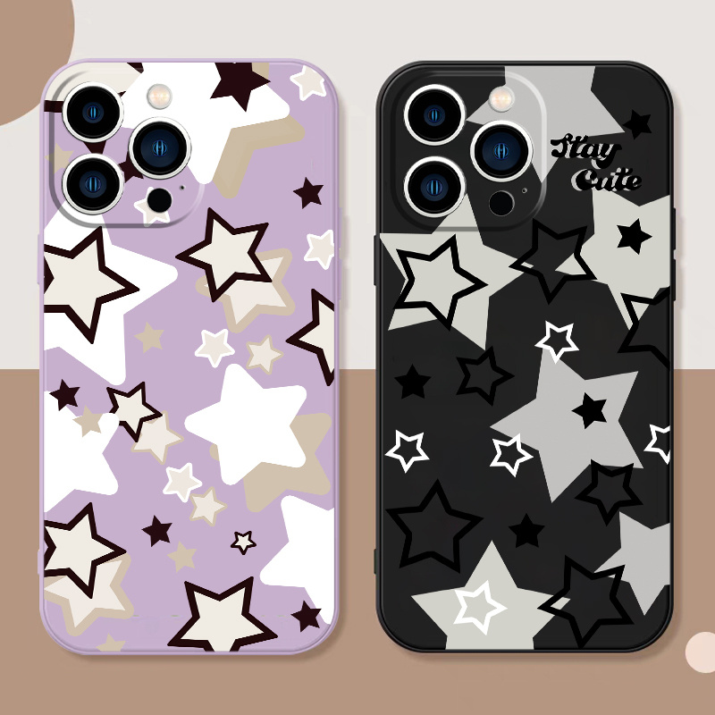 Grey Black Star Pattern Phone Case Iphone 11 12 13 14 Pro - Temu