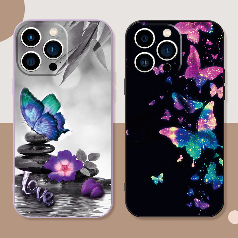 

2pcs Colorful Butterfly Pattern Phone Case For Iphone 11 12 13 14 Pro Max Mini Xr Xs X 7 8 Plus Se2020, Shockproof Silicone Phone Cases, Gift For Men, Women, Girlfriend, Boyfriend, Friend, Birthday