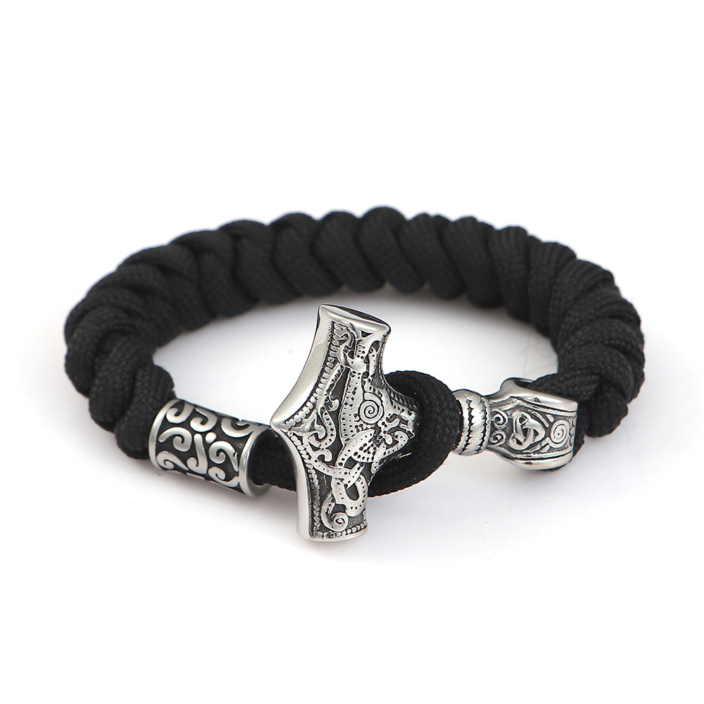 Thor's Hammer Drill Knot Snake Bone Knot Braided Bracelet For Men Outdoor Jewelry