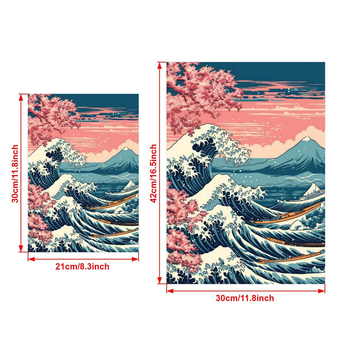 Japanese Great Wave Boats Poster Beautiful Sakura Art Home - Temu
