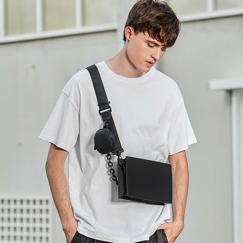 Men's Simple Black Single Shoulder Bag, Trendy Personality