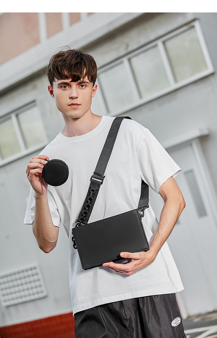  Bolso de hombro para hombre Bolso de mensajero bolso de  estudiante de cuero vertical mini bolso, Negro - : Ropa, Zapatos y Joyería