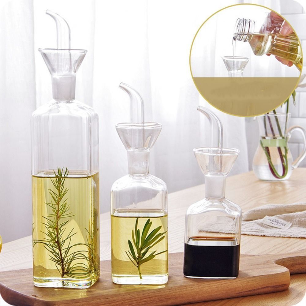 Botella de aceite de vidrio dispensador de aceite de oliva, dispensador de  medición de vinagre de aceite de cocina con boquilla para cocina y barbacoa