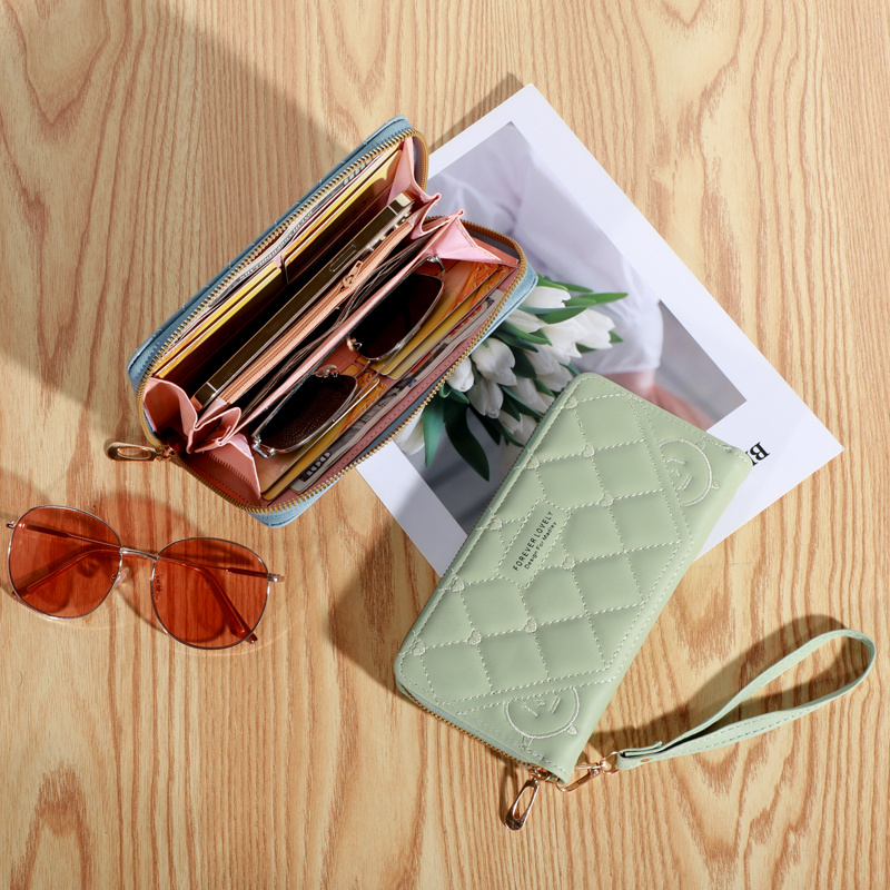 Retro Double Zipper Long Wallet With Wristlet, Heart Print Clutch Bag, Faux  Leather Mobile Phone Purse - Temu