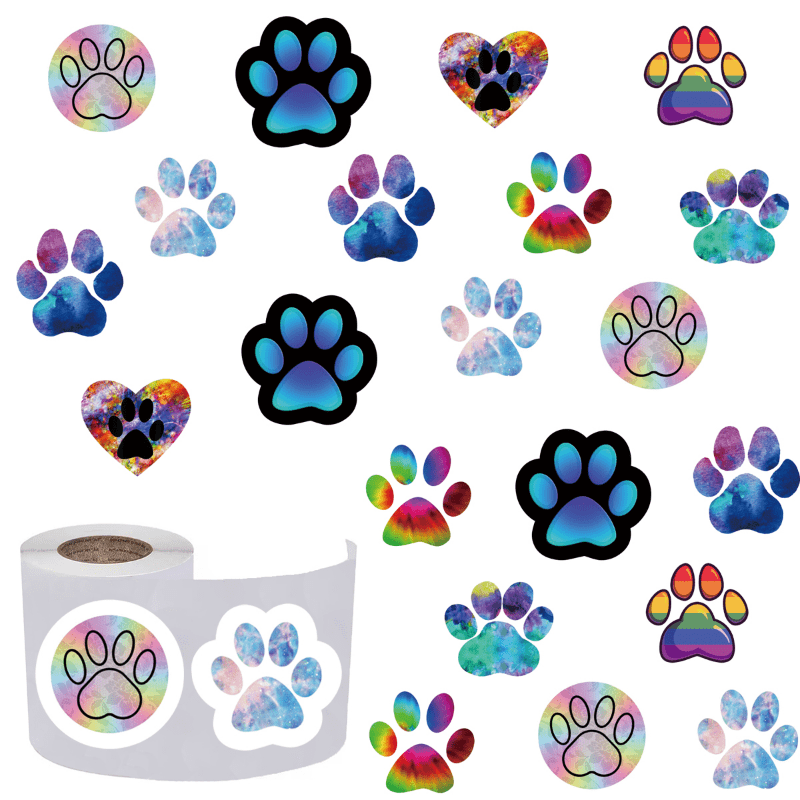 500pcs Colorful Dog Paw Print Stickers Waterproof Puppy Paw Labels Stickers  Fun Dog Stickers for Kids Roll - 1.5 inches 