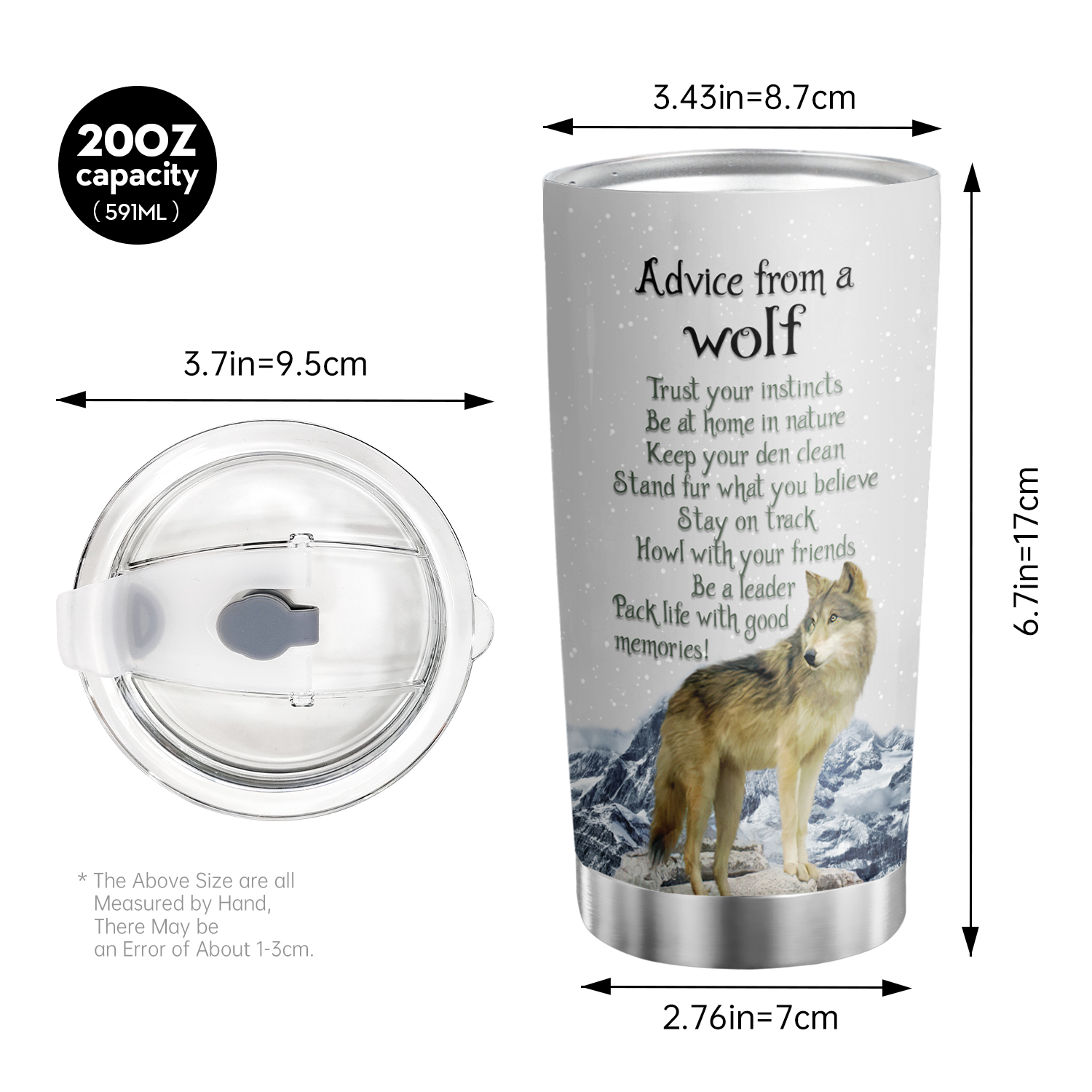 Wolf Tumbler, Wolf Gifts for Men and Women, Wolf Water Bottle/Coffee  Cup/Travel Mug, Wolf Lovers Gift, Wolves Gifts, Cool Wolf Stuff/Decor/Merch  - Double Wall Insulated Tumbler, 20 Oz Coffee Cup Wolf 