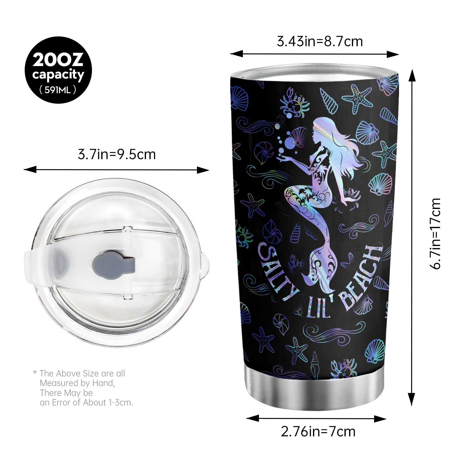 Mermaid Coffee Tumbler 20 Oz Double Walled Stainless Steel Mug