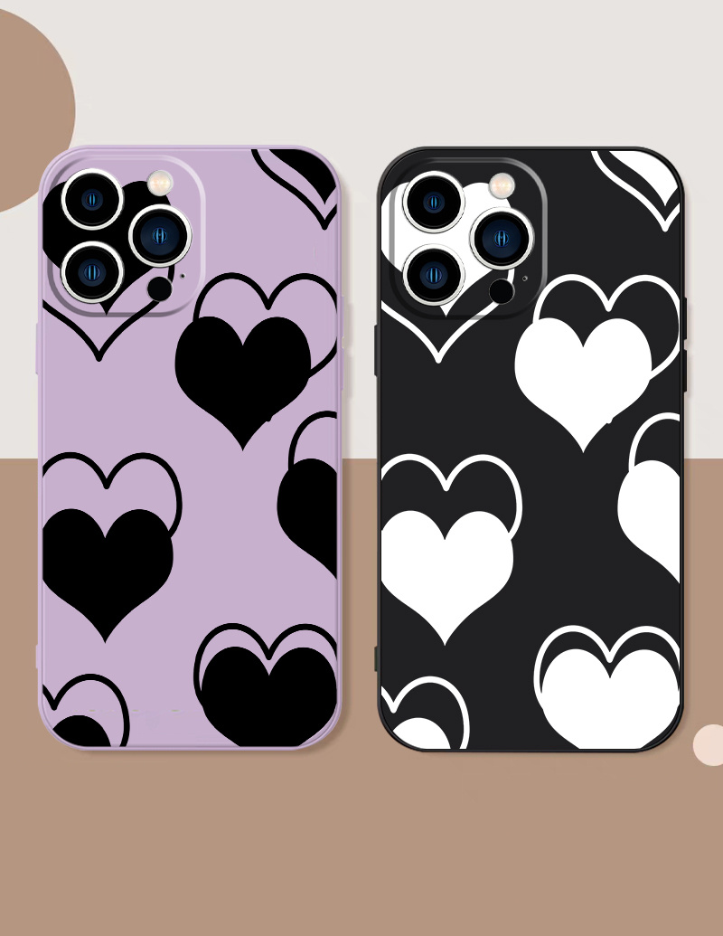 2pcs Funda Teléfono Patrón Corazón Iphone 11 12 13 14 Pro - Temu