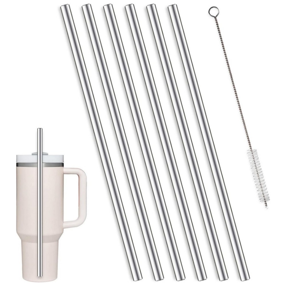 

6 Pack Replacement Stainless Steel Straws Compatible With 40 Oz Cup Tumbler, Reusable Straws With Cleaning Brush