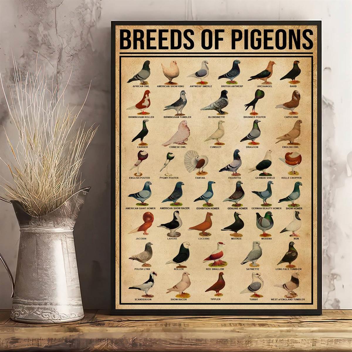 

1pc Canvas Poster, Vintage Retro Poster, Breeds Of Pigeons Poster, Types Of Pigeons Poster, Types Of Animal Poster, Wall Art For Living Room, Farm Room Wall Decor, Room Decor, No Frame