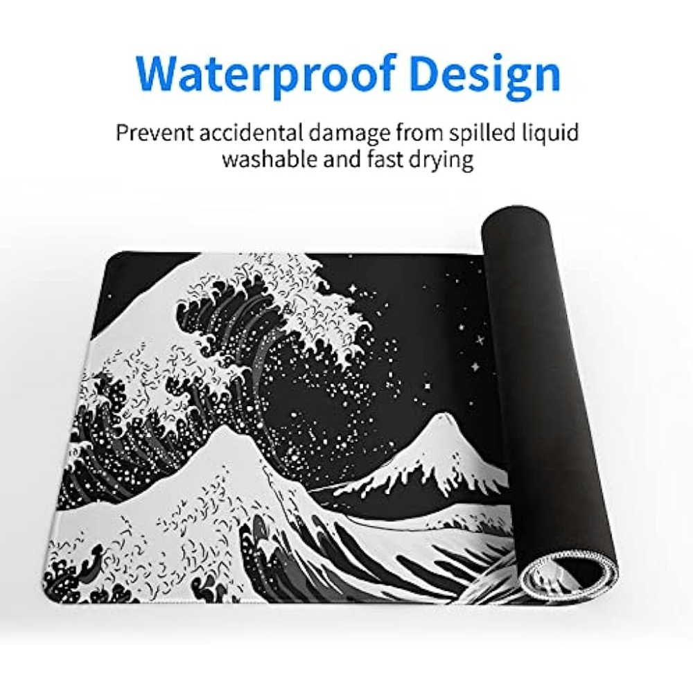 Black and White Japanese Waves Sea Dragon Gaming Mouse Pad XL, Extended  Large Mouse Mat Desk Pad, Stitched Edges Mousepad, Long Non-Slip Rubber  Base Mice Pad, 31.5 X 11.8 Inch 