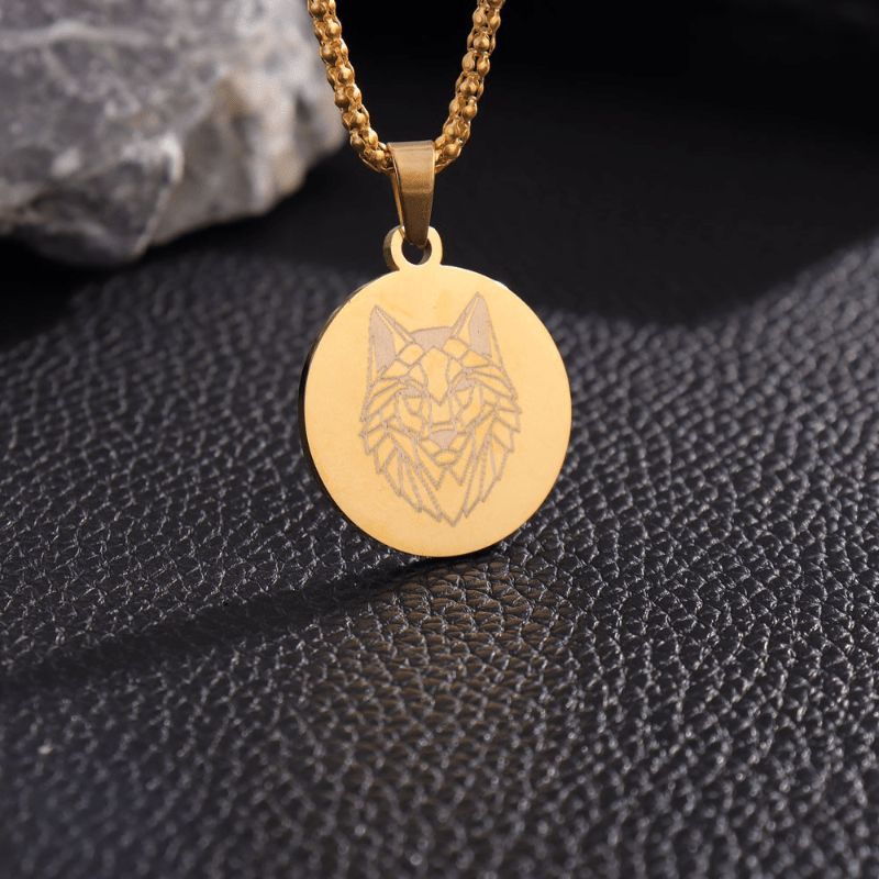 Stainless Steel Wolf Pattern Pendant Necklace Hip Hop Men's Jewelry