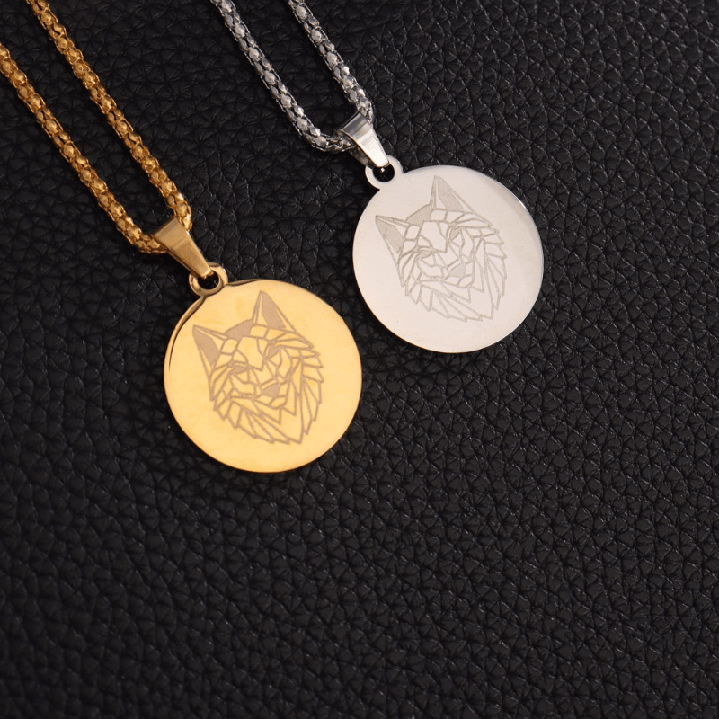 Stainless Steel Wolf Pattern Pendant Necklace Hip Hop Men's Jewelry