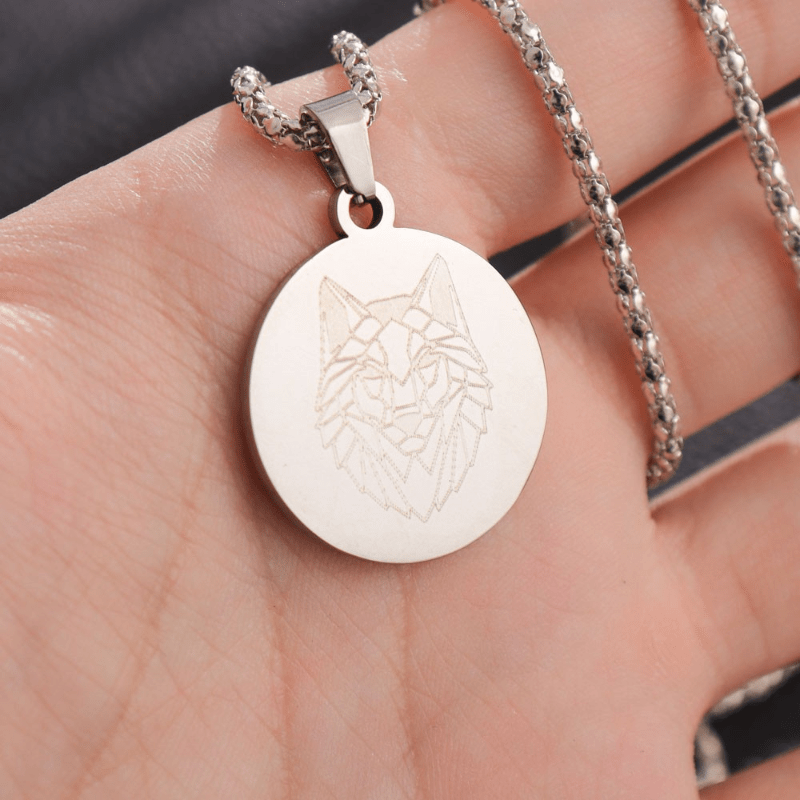 Stainless Steel Wolf Pattern Pendant Necklace Hip Hop Men's Jewelry