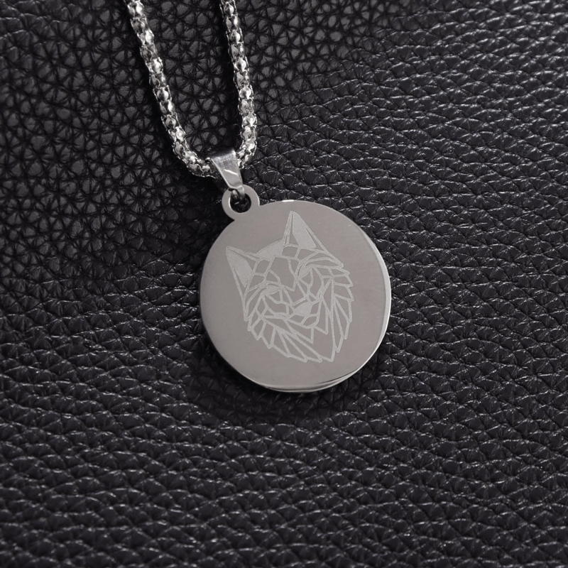 Stainless Steel Wolf Pattern Pendant Necklace Hip Hop Men's Jewelry