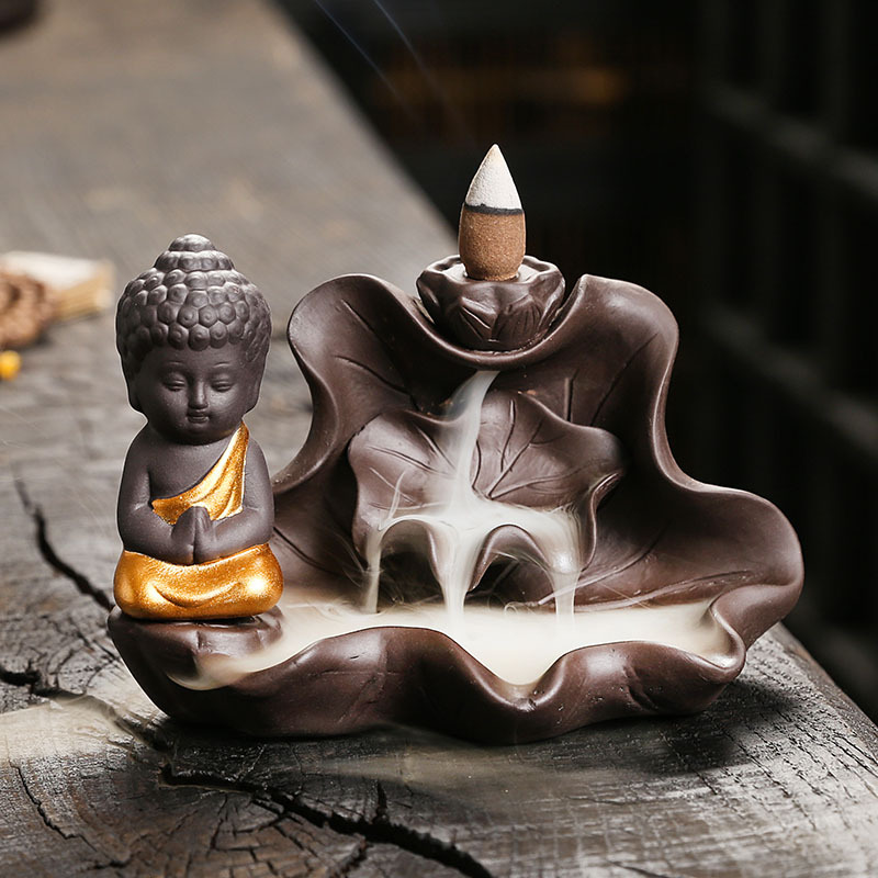  Quemador de incienso de Buda de cerámica, con cascada