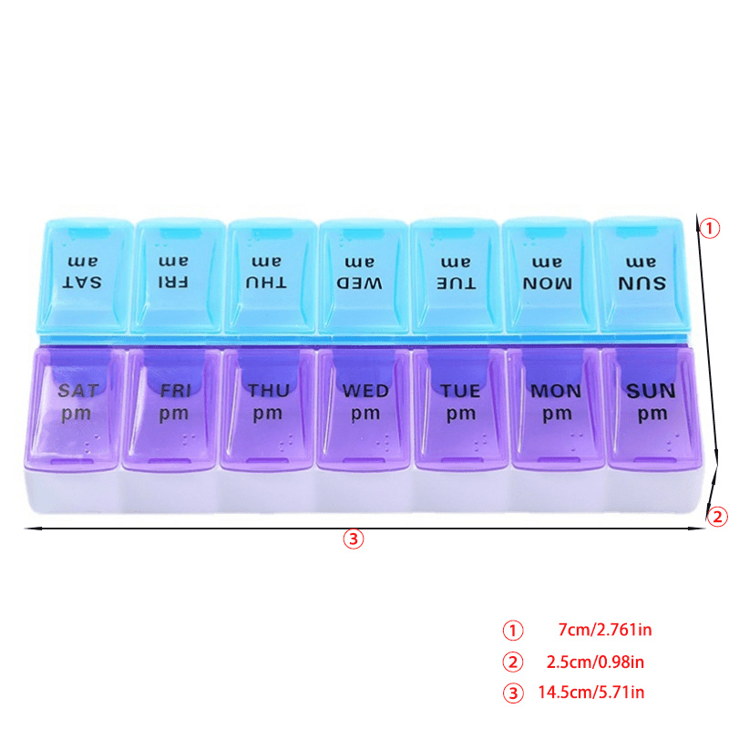1 pezzo Scatola portapillole per pillola, coperchio aperto per separare  scatola portapillole, scatola portaoggetti, 14 scomparti Dose settimanale  al mattino e al pomeriggio