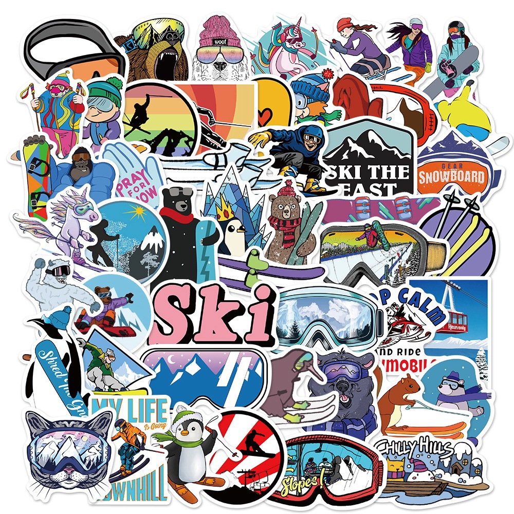 50pcs Ski Stickers for Kids Stickers for Snowboard Ski Helmets Stickers and  Decals Vinyl Stickers for Laptop Water Bottles (Snowboard Style)