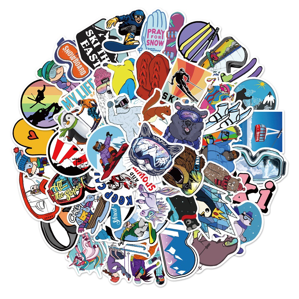50Pcs Skiing Stickers, Snowboard Stickers, Winter Ski Sports Stickers,  Adventure Nature Outdoors Waterproof Vinyl Stickers for Teens Adults Laptop