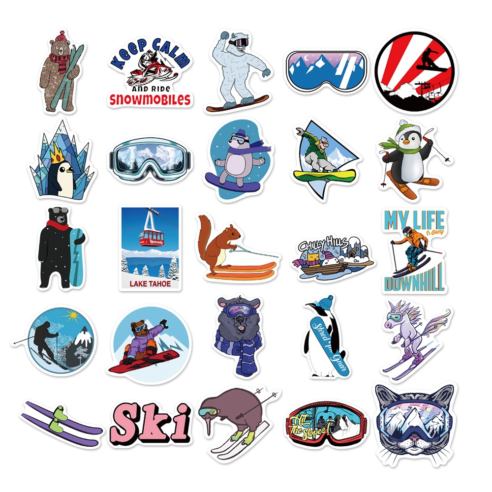 50PCS Snowboarding Ski Stickers Cool Room DIY Waterproof Decoration  Suitable For Mobile Phone Computer Shell Wall Skate Windows General Purpose  Adults