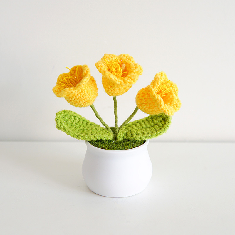 Hand-knit Bellflower Mini Potted Plant - Creative Knitting Design