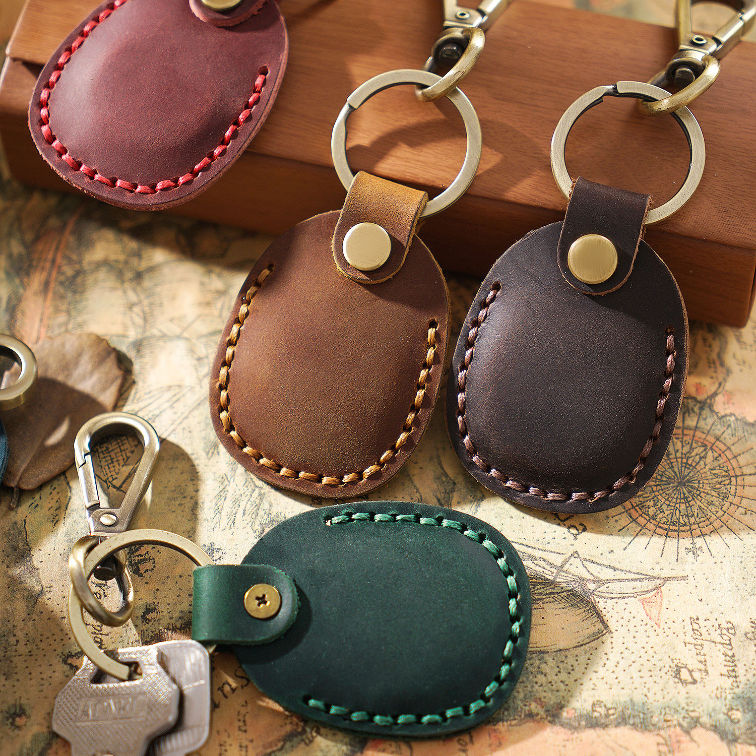 Protective Leather Case for Airtags Key Ring, Anti-Lost Holder