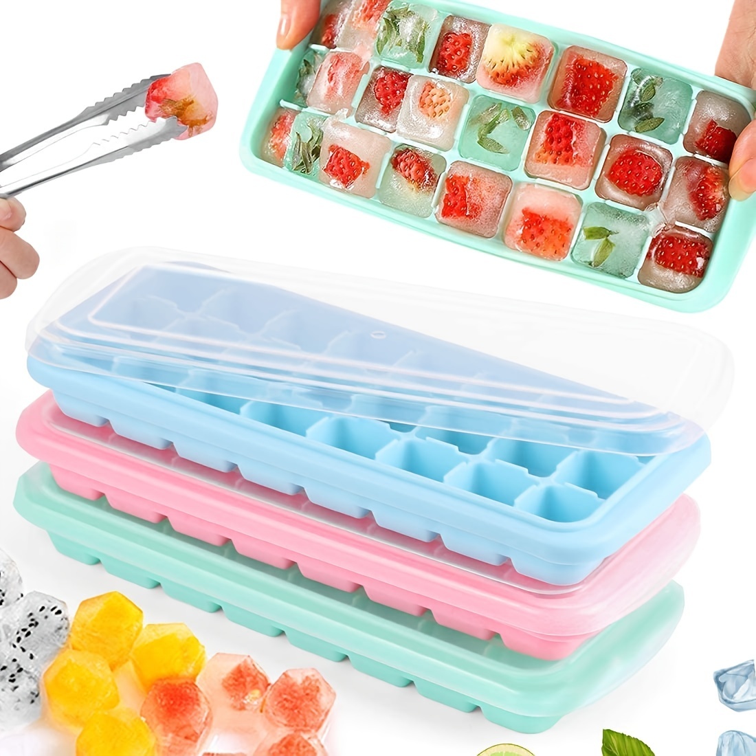 Ice Cube Tray with Lid and Bin, ZUJOE 210pcs Mini Ice Cubes,Ice Maker for  Freezer, with 3 Trays, for Chilling Drinks Coffee Juice, Ice Cube Trays for  Freezer, I…