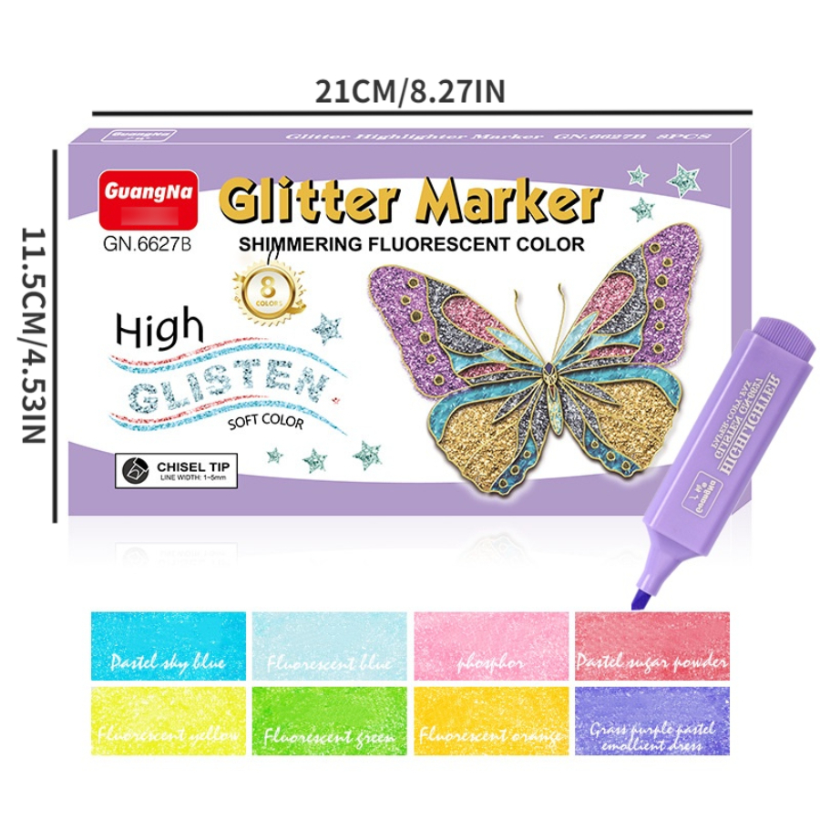 4pcs/set Violet Glitter Highlighter Pen & Colorful Marker Pen For School,  Gift Box Packaging