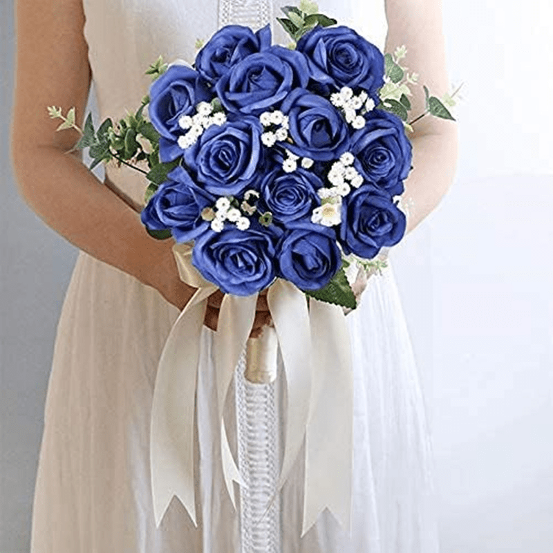 4pcs Royal Blue Silk Roses Artificial Rose Flowers Long Stem For