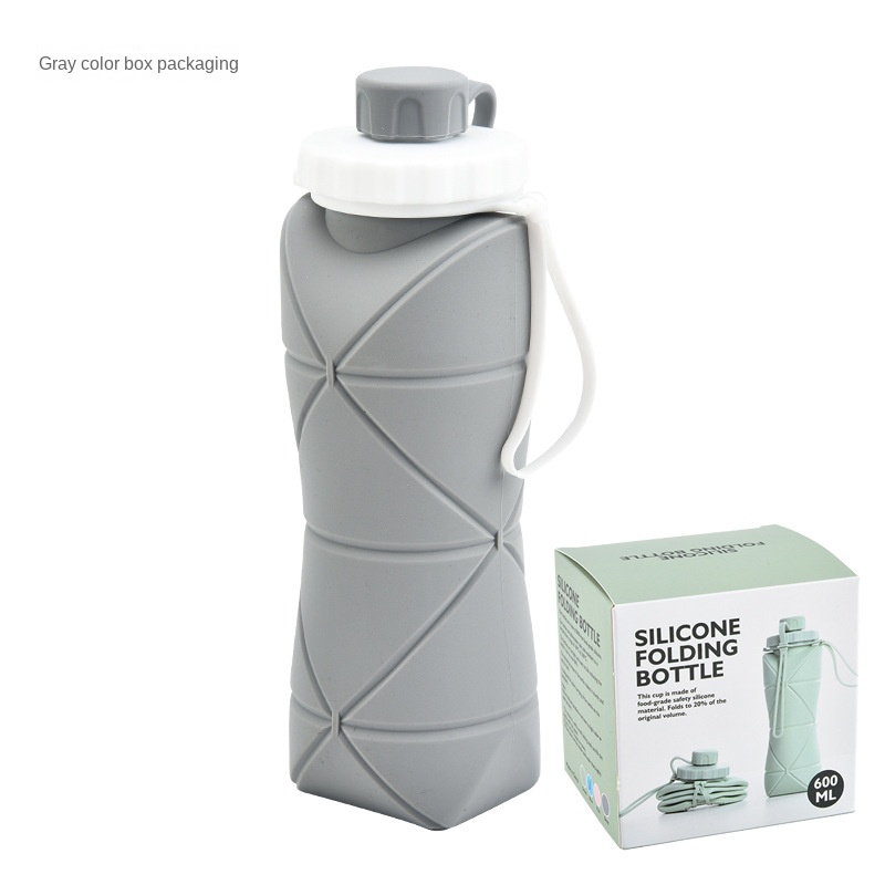600ml Collapsible Silicone Water Bottle Outdoor Food Grade Portable  Collapsible Drink Water Bottle Water Bottles For Camping(gray)