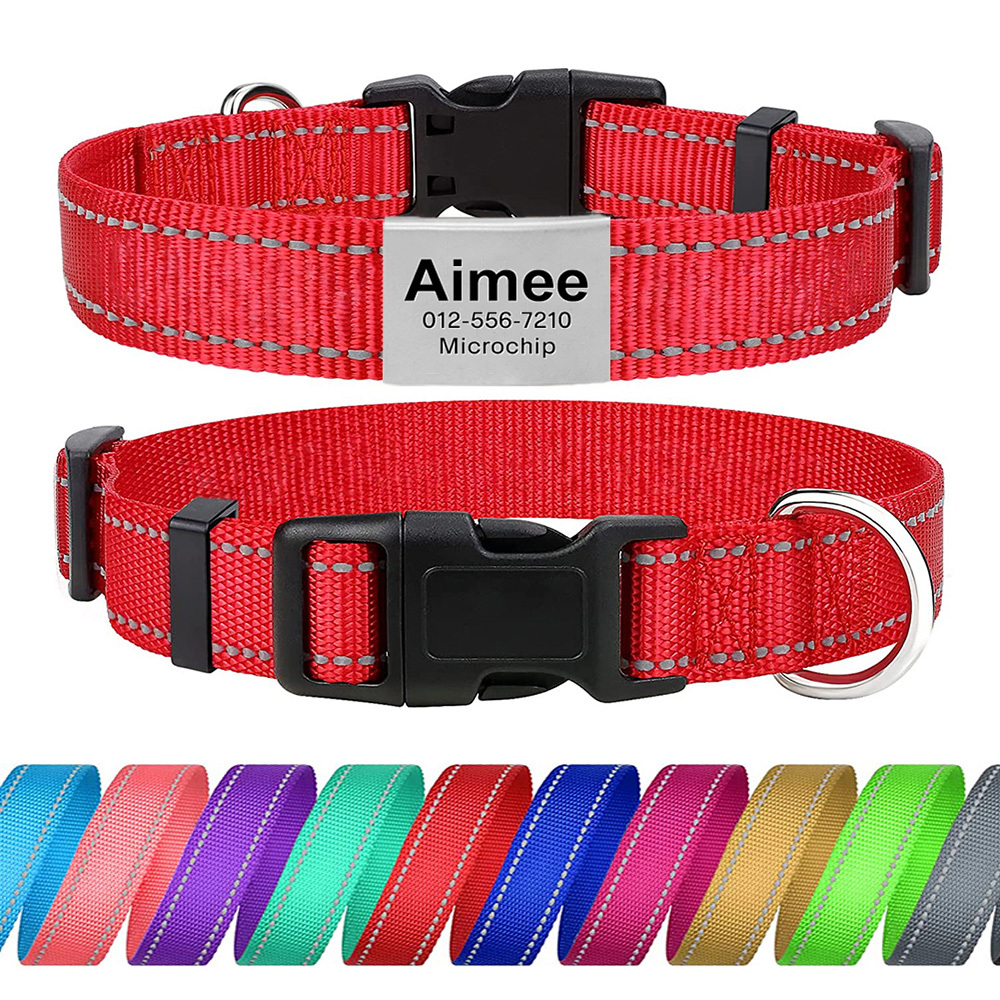 TEMU Customizable Nylon Dog Collars With Engraved Id Tags - Personalize Your Pet's Look And Safety