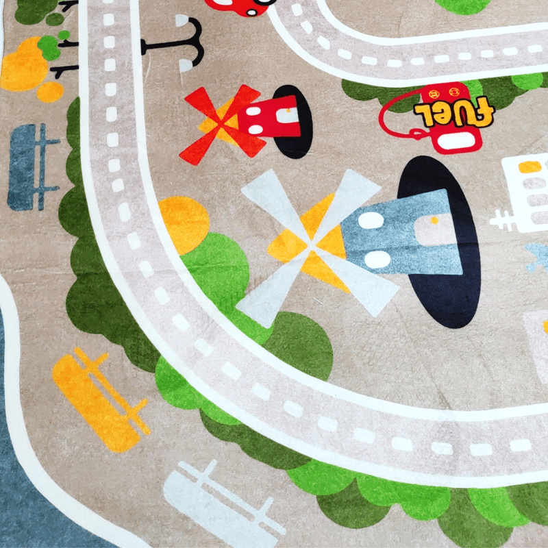 Alfombra de carretera de dibujos animados para niños, mapa de ruta