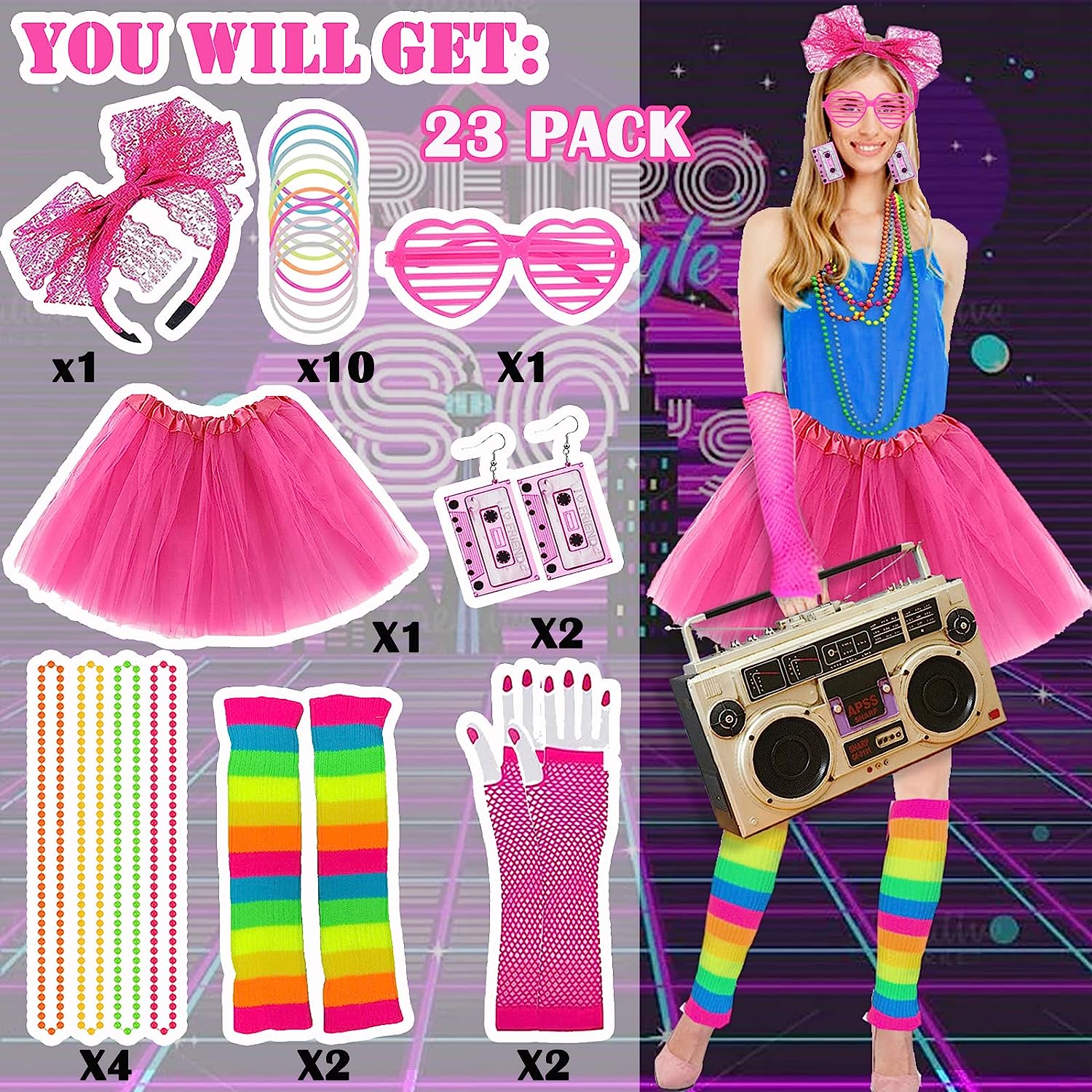 Disfraces de los años 80 para niños, disfraz de los años 80 para niñas,  trajes de los años 80 para niñas, para cosplay, fiesta de los años 80 para