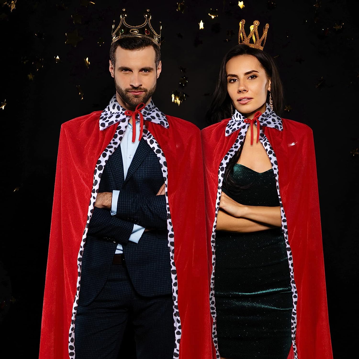 2pcs King & Queen Robe Set - Red Medieval Prince & Princess Cape for Adults  - Perfect for Halloween, Stage Performance, Cosplay & Party Events!