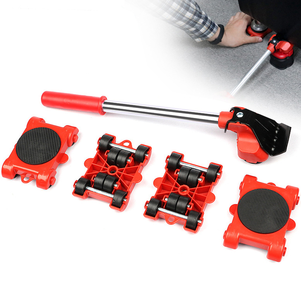 New Heavy Duty Furniture Lifter Transport Tool Furniture Mover set 4 Sliders  1 Wheel Bar for Lifting Moving Furniture Helper