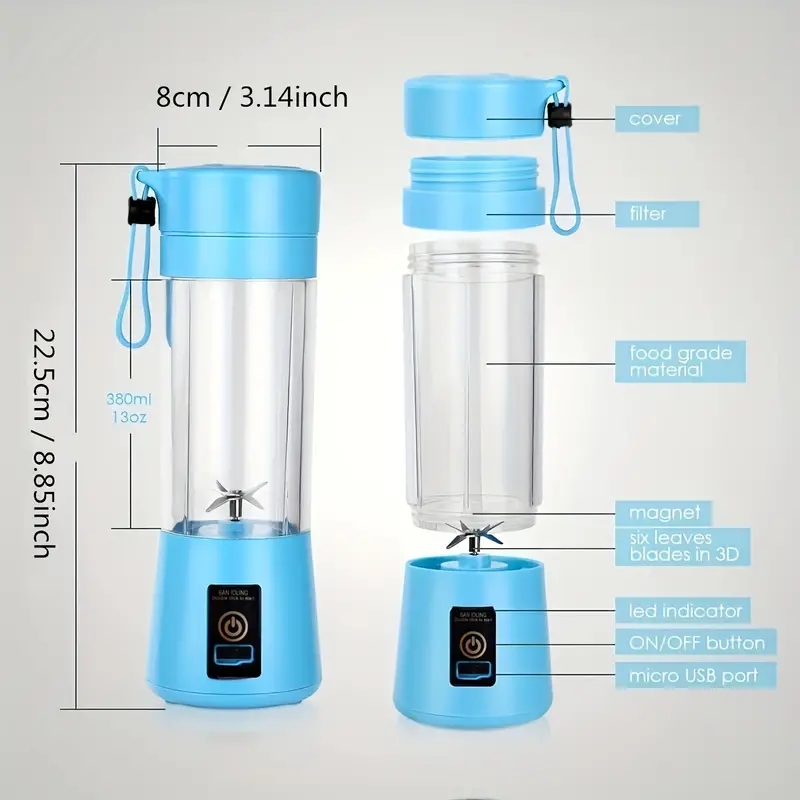 Portable Electric Juicer USB Rechargeable Handheld Smoothie Blender Fruit  MixersMilkshake Maker Machine Food Grade Materials