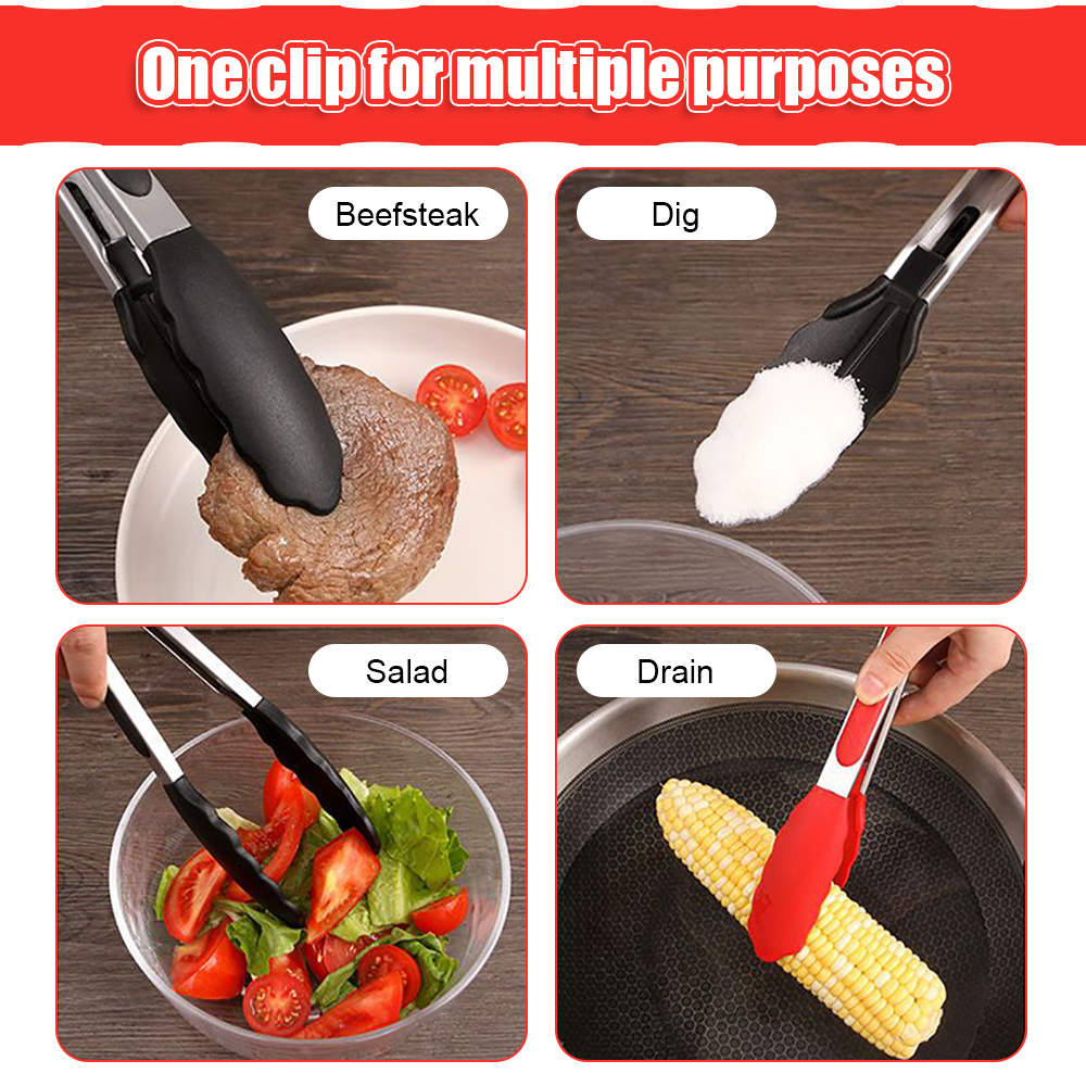 Silicone BBQ Grilling Tong Salad Bread Serving Tong Non-Stick