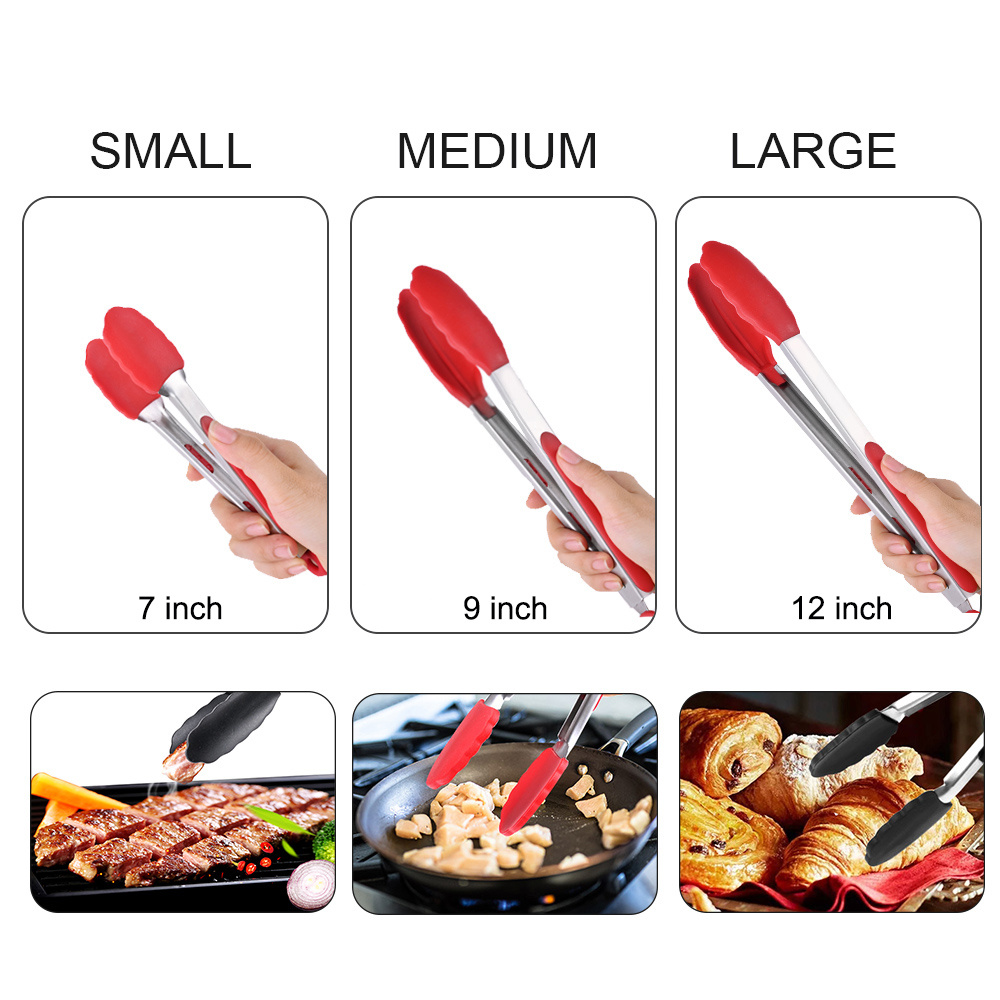 Silicone BBQ Grilling Tong Salad Bread Serving Tong Non-Stick