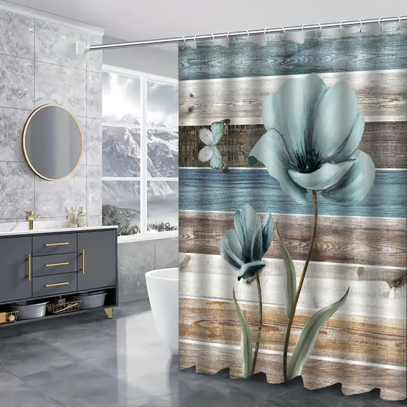Rustic Fl Shower Curtains Bathroom Waterproof Fabric Temu
