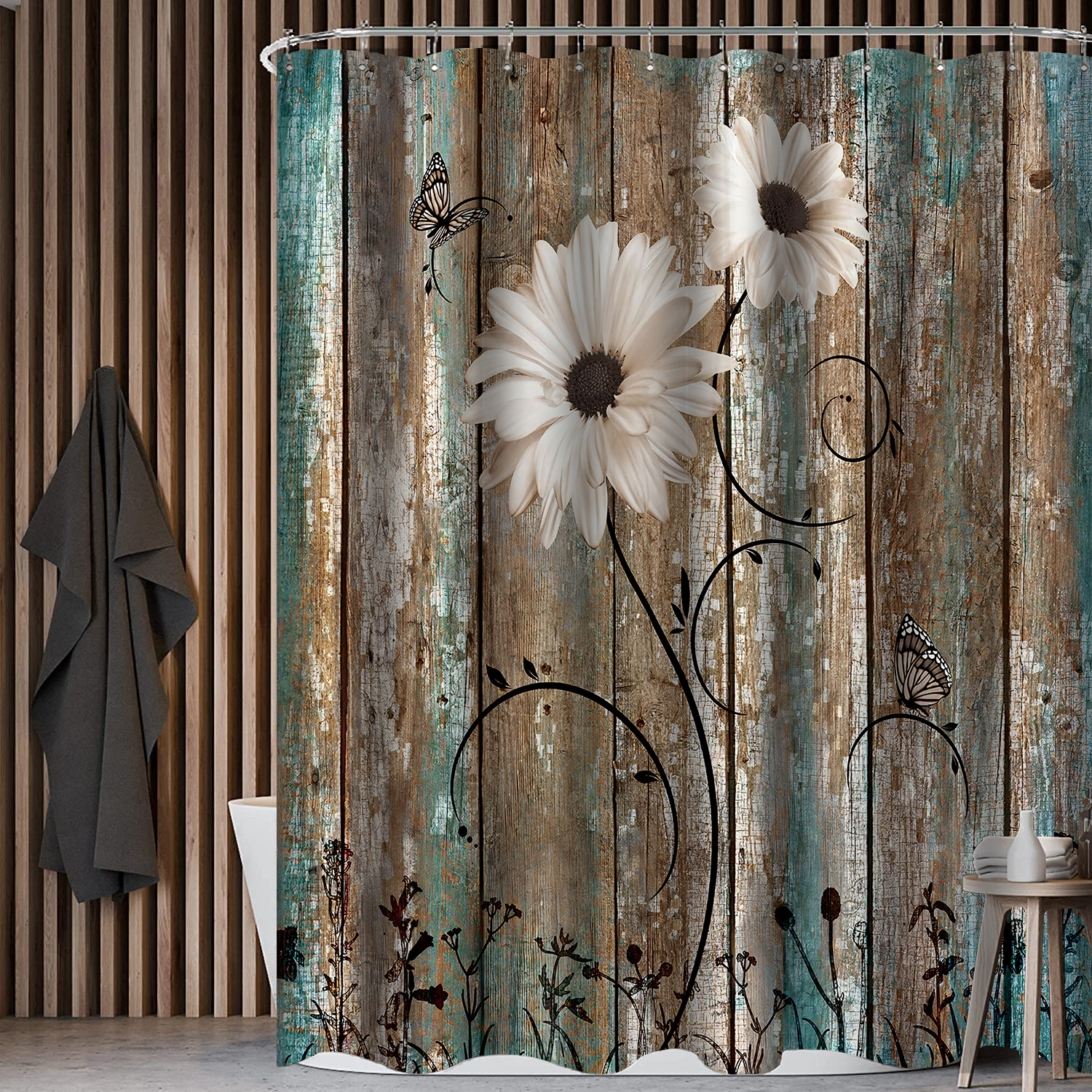 Beach Pastel Rustic Wood Shower Curtain, Bath Mat, Bath & Hand Towels –  Folk N Funky