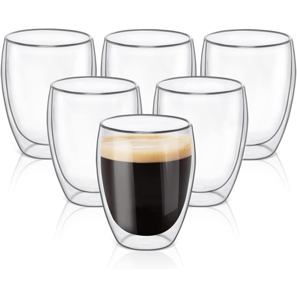  Double Wall Cups Glass 8 OZ - Set of 6, Insulated Thermal Mugs  Glasses For Tea, Coffee, Latte, Cappucino, Cafe, Milk : Home & Kitchen