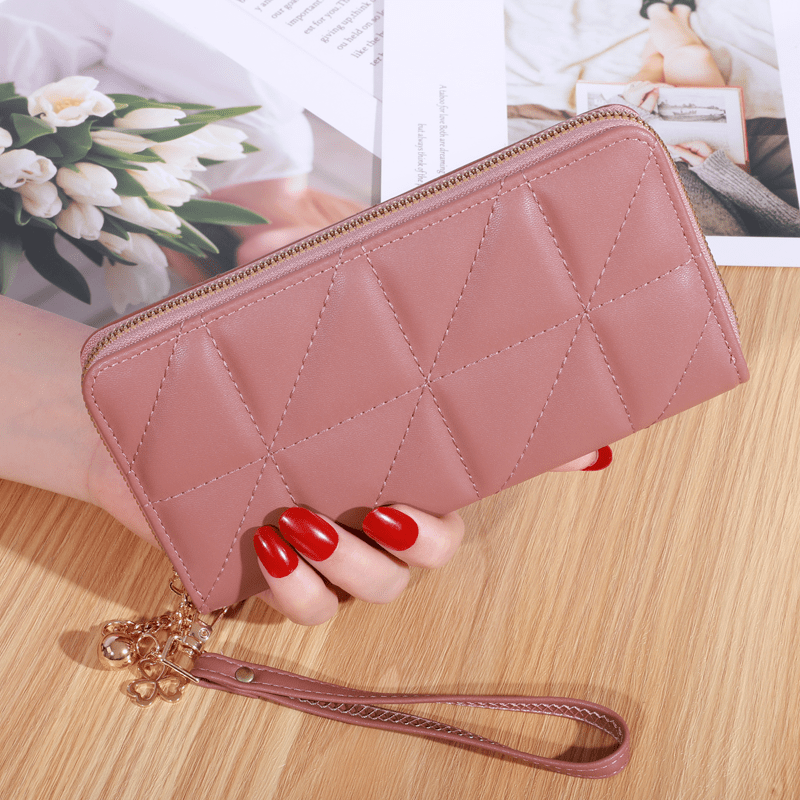  Zip Around Leather Wallet for Women, Hand Purse Clutch Long  Ladies Card Holder - Rose Pink Plaid : Clothing, Shoes & Jewelry