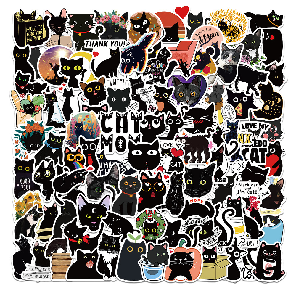 100pcs Black Cat Animals Pet Art Art Aesthetics Cute Funny Cartoon Decals  Graffiti Vinyl Waterproof Stickers Pack For Adults Teen Decorated Suitcase W