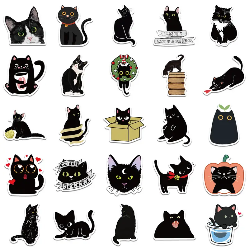 Black Cat Animals Pet Art Art Aesthetics Cute Funny Cartoon - Temu