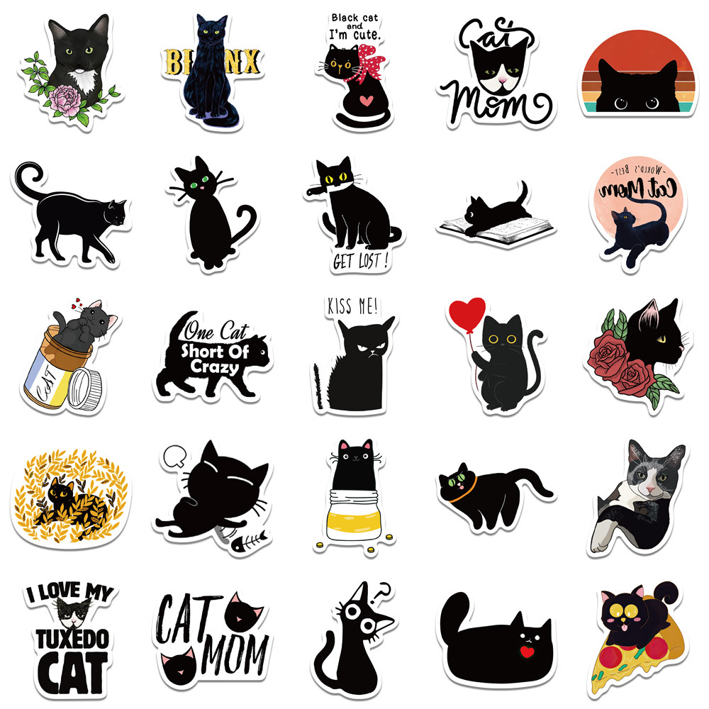 10/20/40pcs Animal Black Cat Cute Stickers Decal Decoration Luggage Laptop  Scrapbook Phone Skateboard Kid Cartoon Sticker Toy